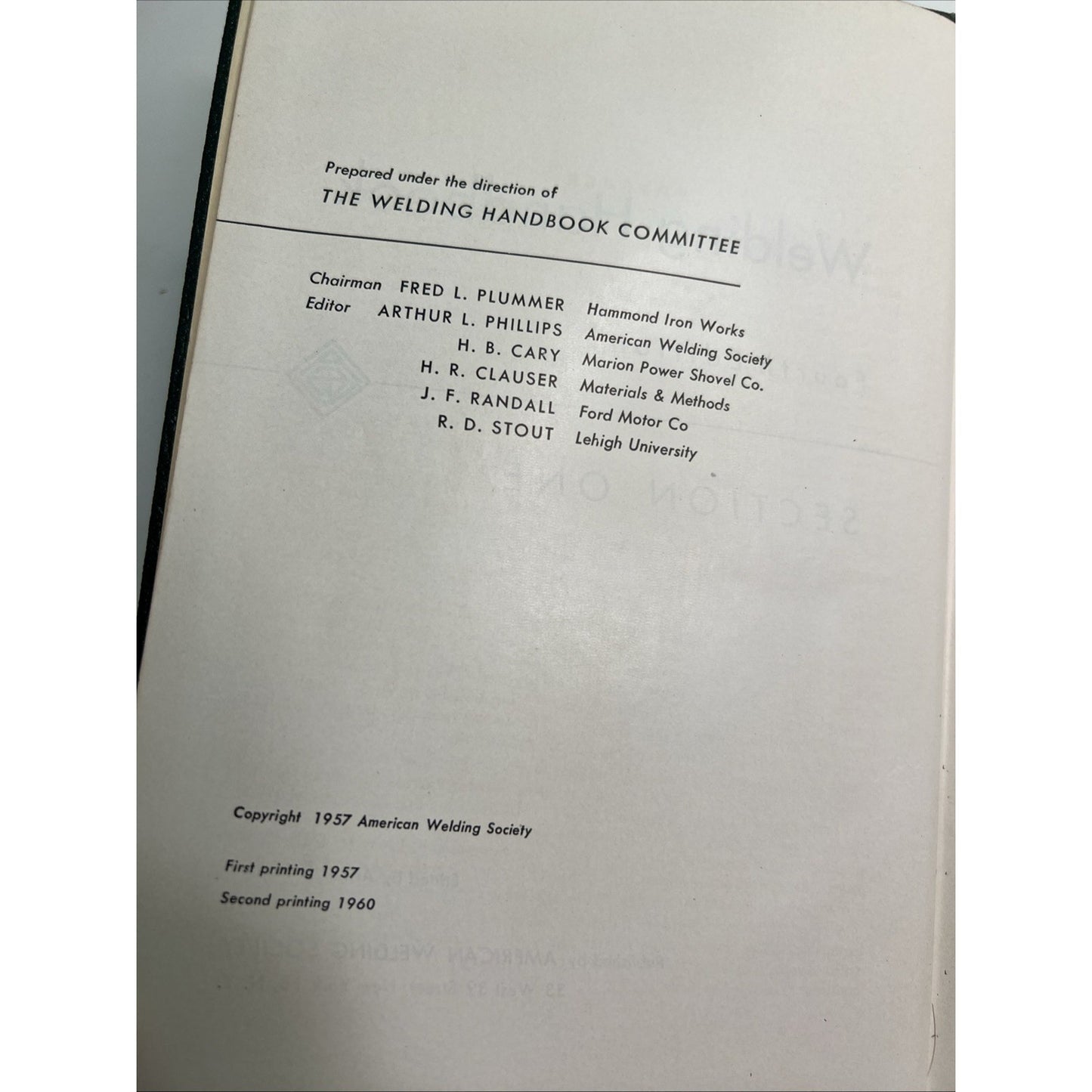 Welding Handbook Fourth Edition Section One HC Vintage 1960 Illustrated