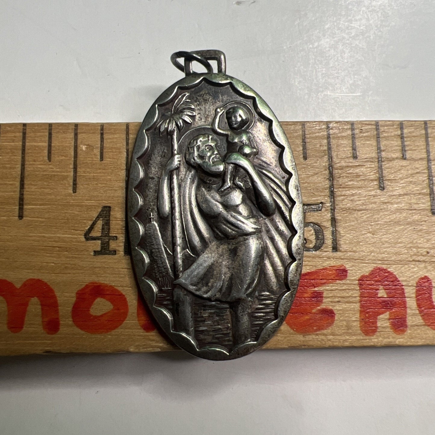 Vintage Sterling Silver Catholic Saint Christopher Protect Us Pendant Medallion