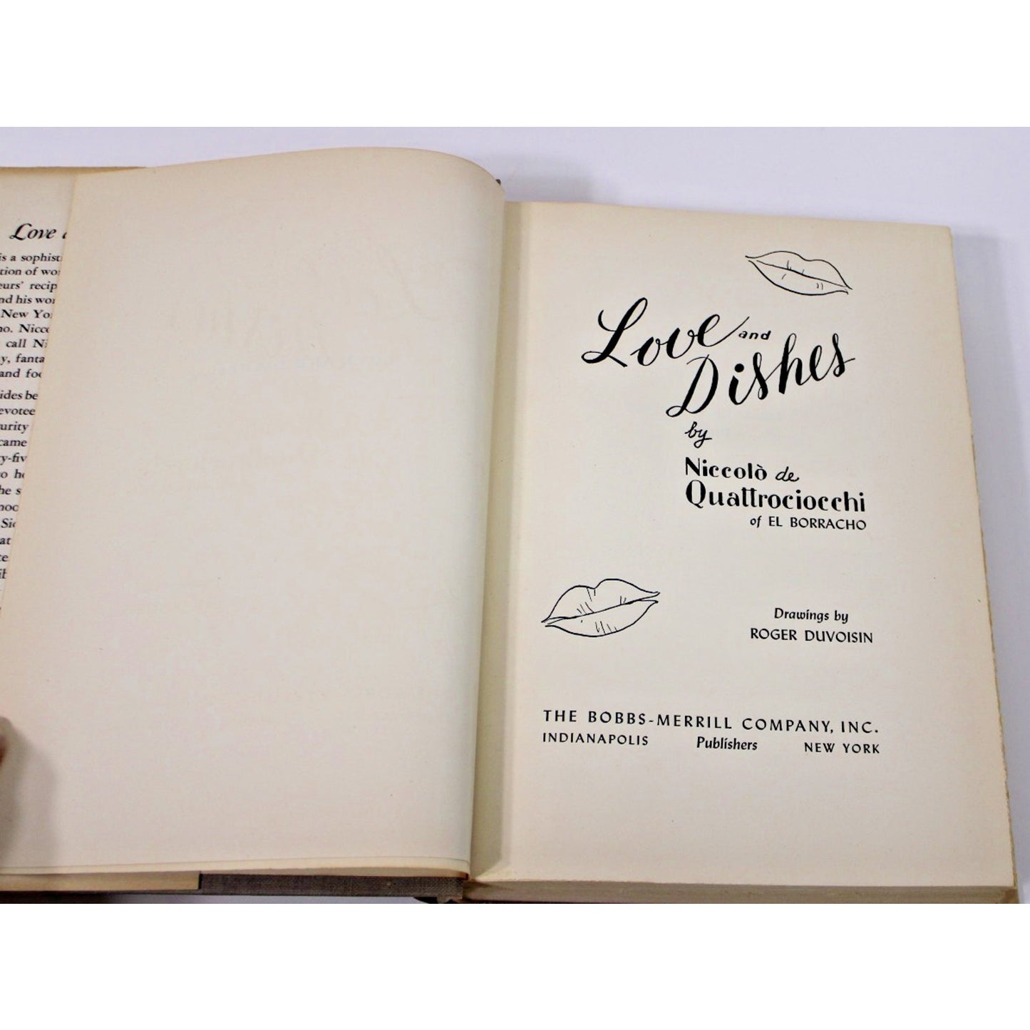 1950 Advance Copy 1st Edition- Love and Dishes by Niccolo De Quattrociocchi
