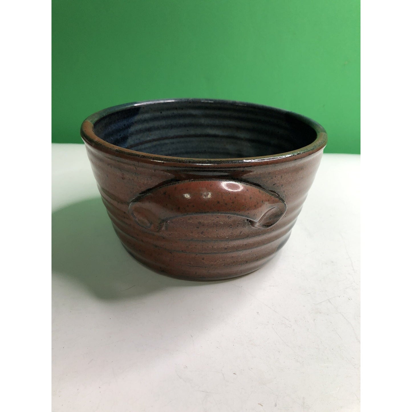 2008 Neal Pottery Bread Baker Crock Tri Color Glaze Signed Dated Flawed Florida