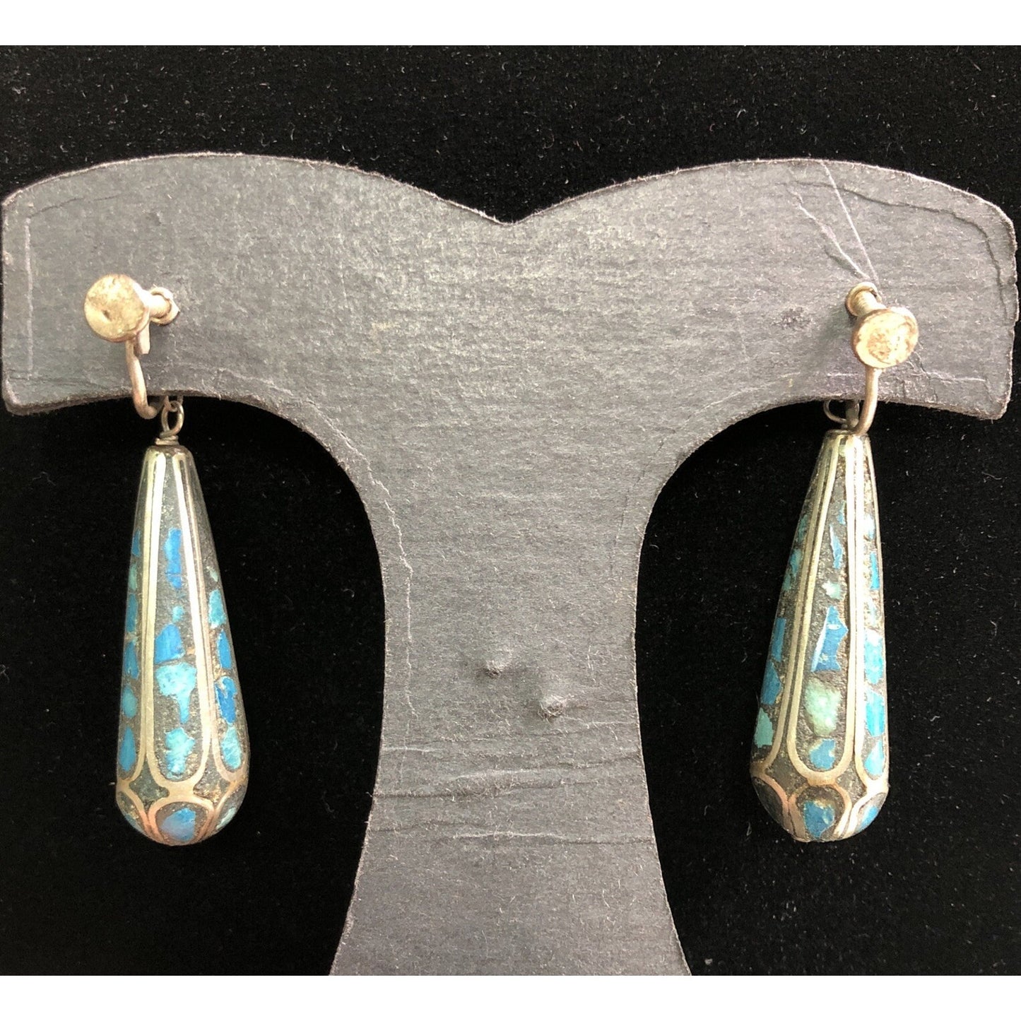 Unique Vintage Screw Back Turquoise Or Lapis Dangle Earrings
