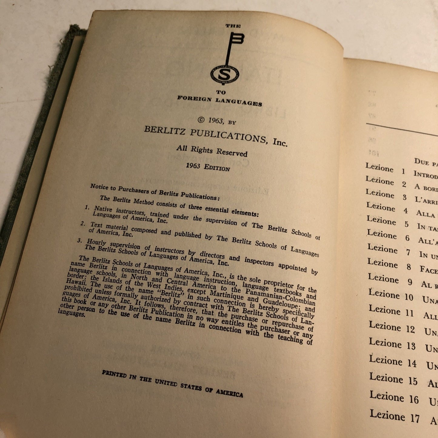 Italiano Libro Secondo M. D. Berlitz Vintage Hardcover 1963 Berlitz Book Method