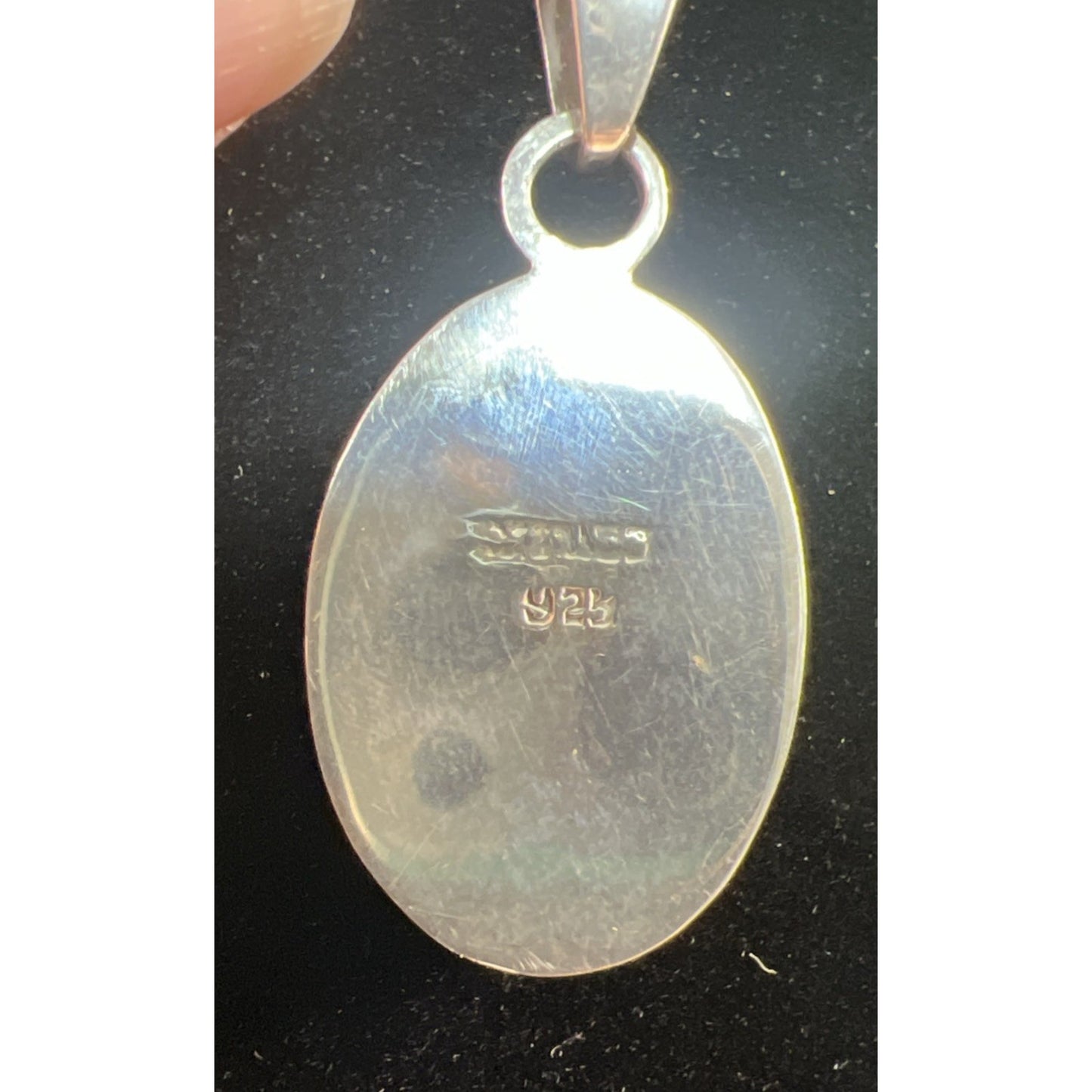 BEAUTIFUL Vintage Large Sterling Silver Red Jasper Oval Bezel Set Pendant