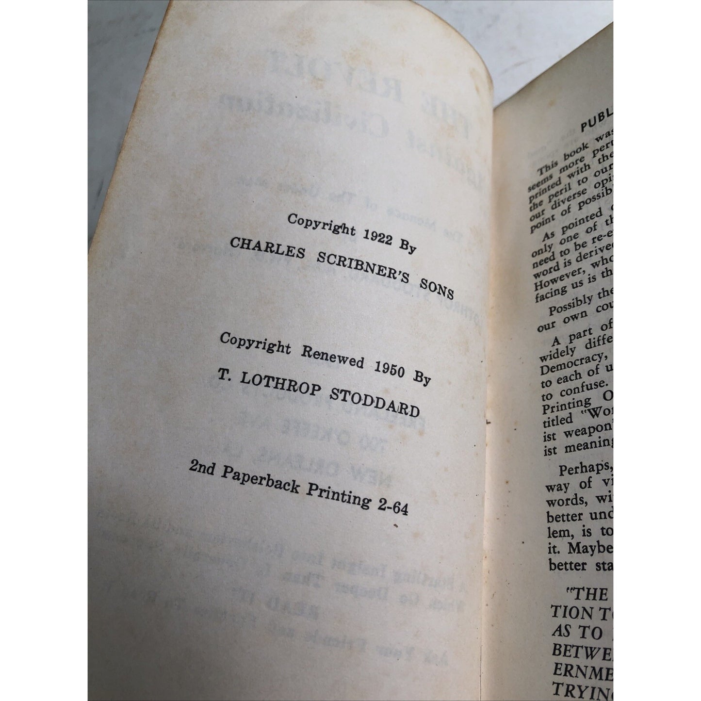 The Revolt Against Civilization by Lothrop Stoddard 1964 Paperback Original