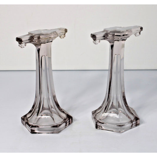 Antique Clear Glass Shelf Risers, Pedestals, Store Display Columns Pair 9"H