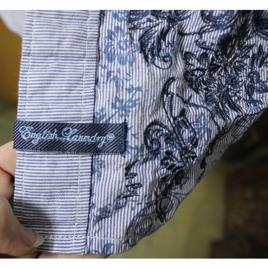 XL English Laundry Christopher Wicks Men's Seersucker Embroidered Button-Down