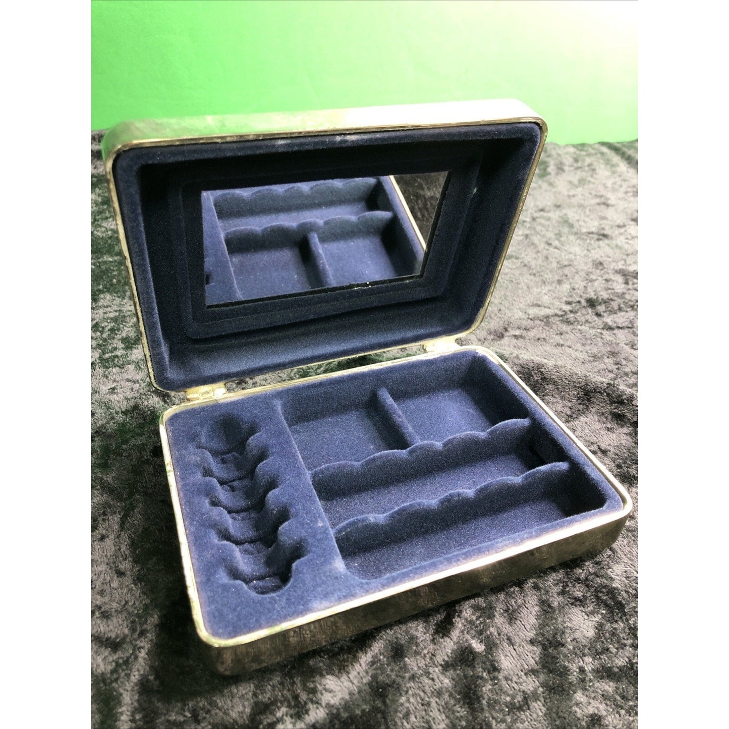 Vintage Silverplate Jewelry Box Chest Hinged Lid Blue Interior