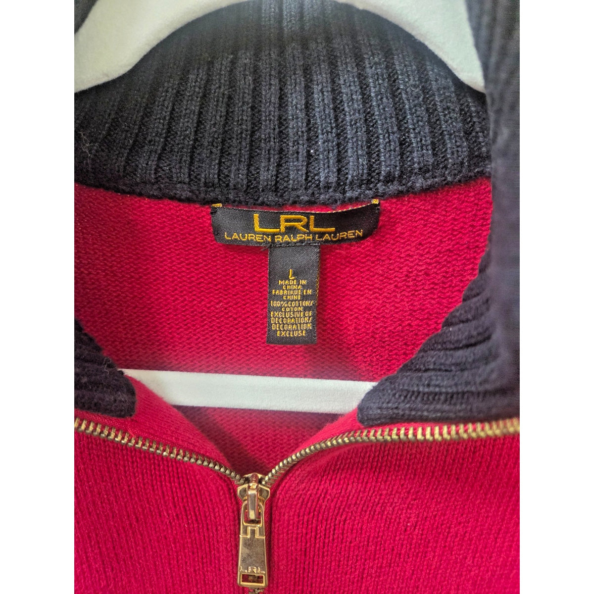Lauren Ralph Lauren Equestrian Color-block Zip Cardigan Red Black Large LRL