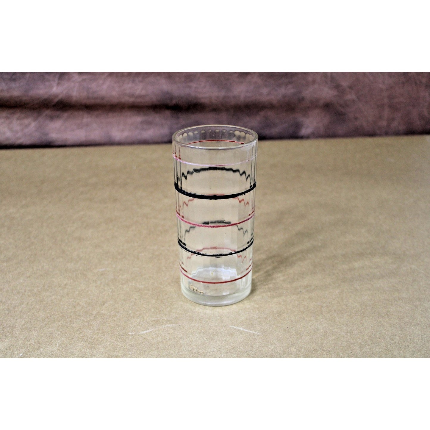 Vintage Red & Black Bands Stripes Ribbed Optic Drinking Glass Hazel Atlas
