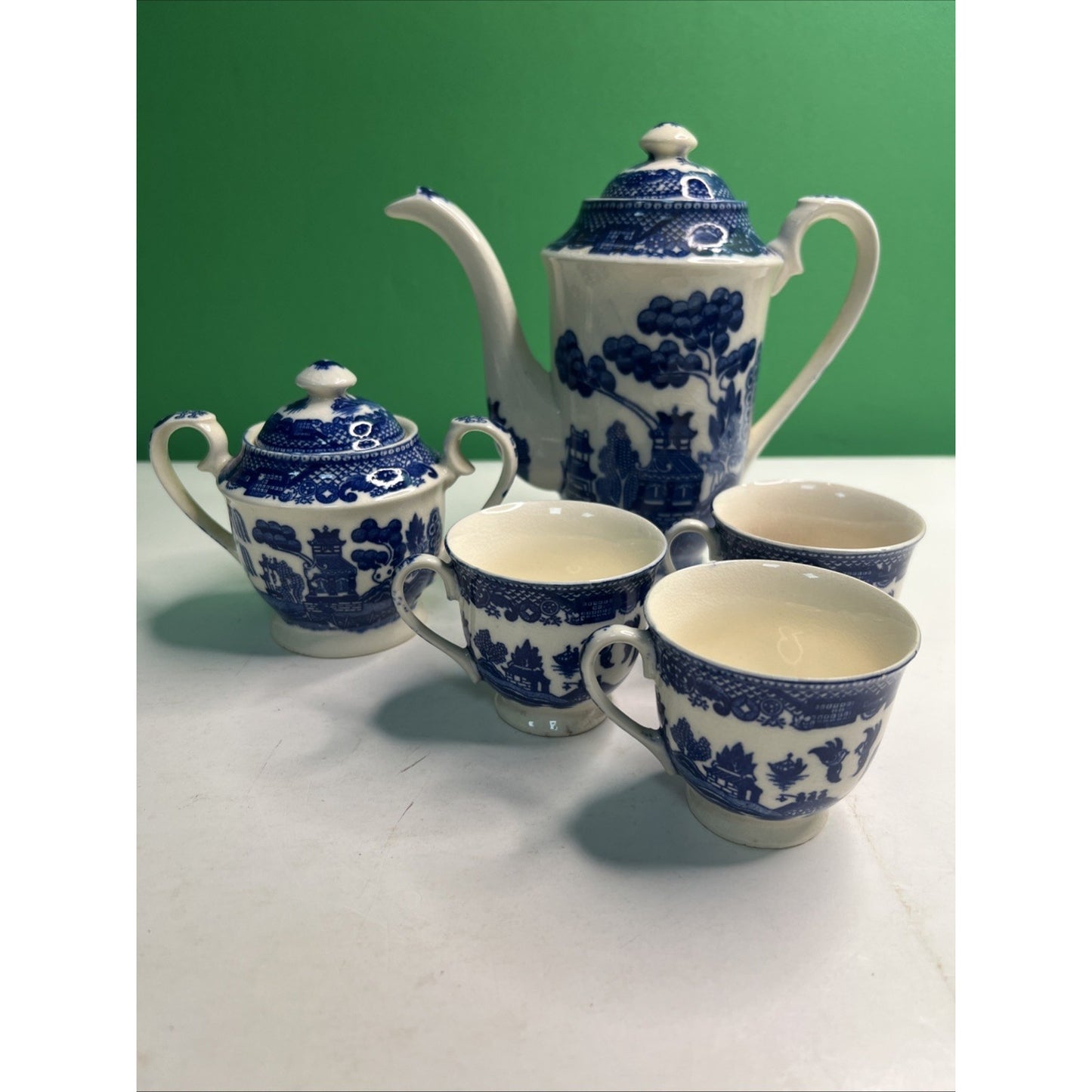 5 piece Vintage Japan Blue Willow Demitasse Petite Coffee Tea Hot Chocolate Set