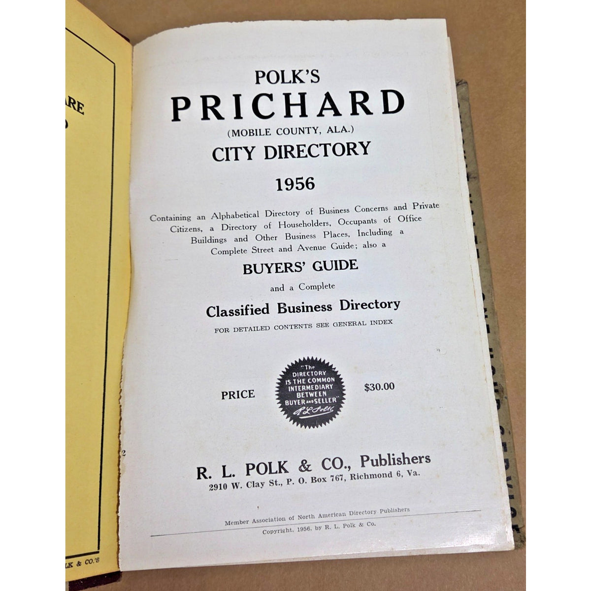 1956 Polk’s Prichard Alabama City Directory - Vintage Mobile County History