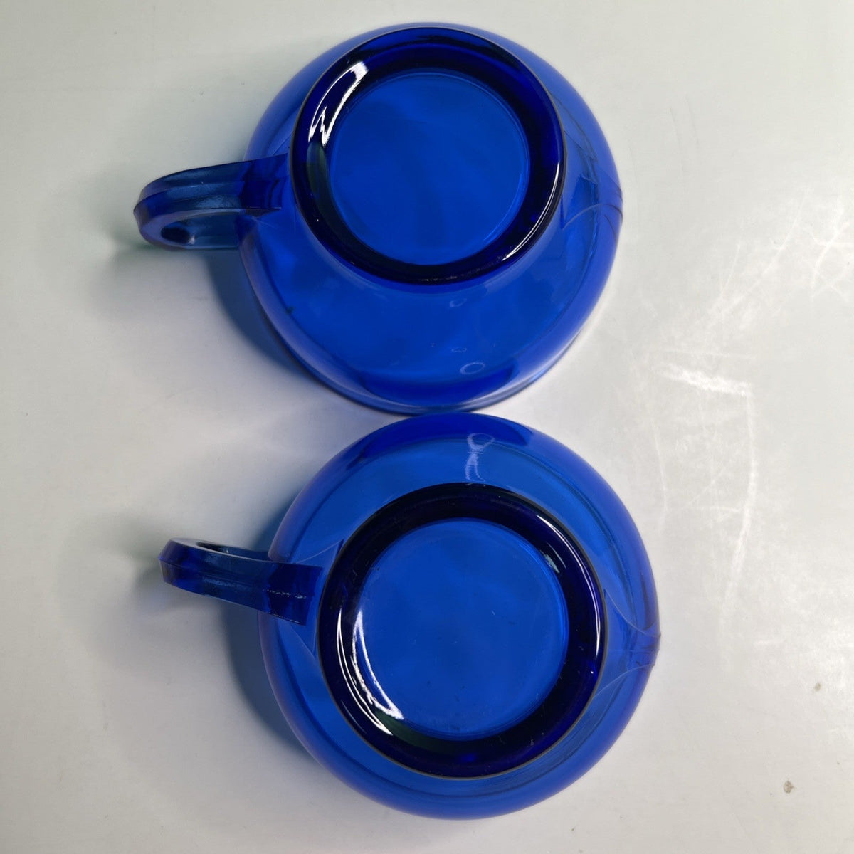 Two (2) L E Smith Mt Pleasant Cobalt Blue Cups & Saucers Vintage Pair