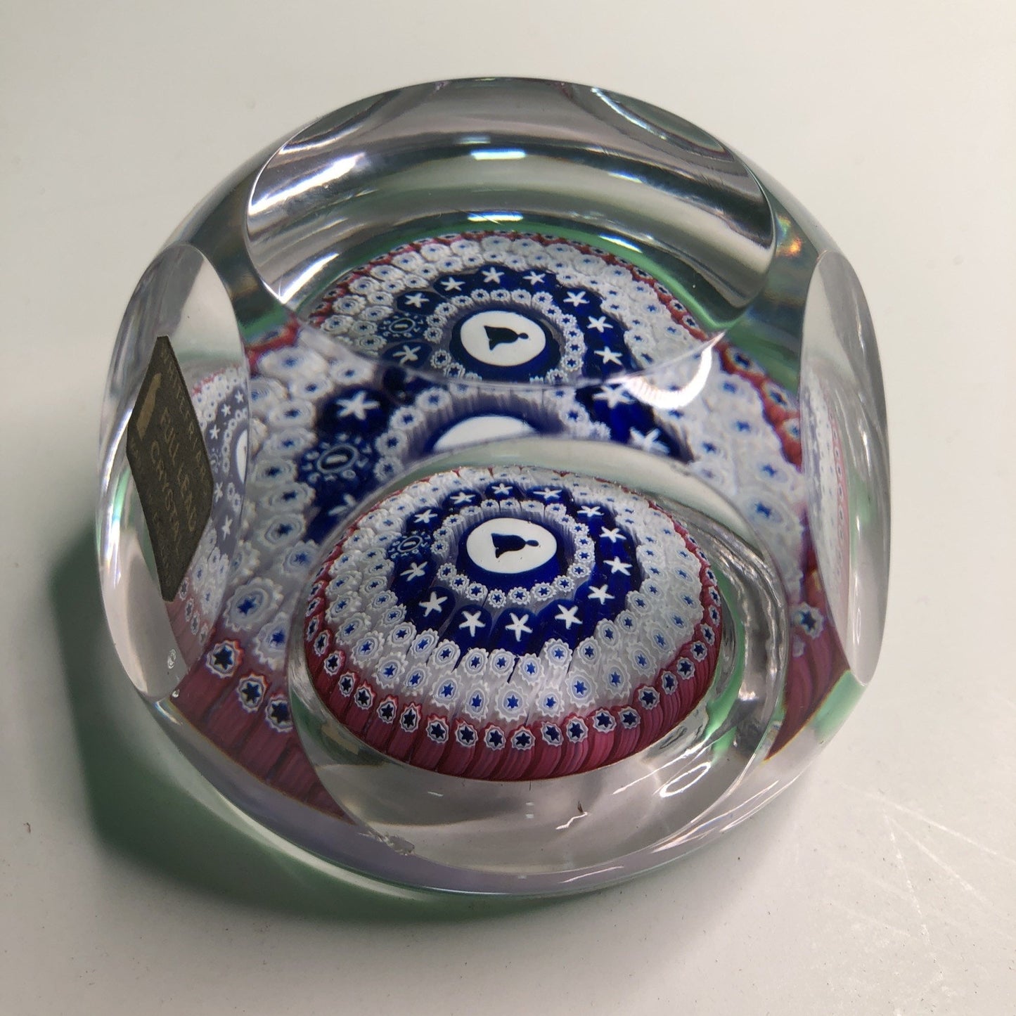 Vintage Whitefriars Glass Millefiori Concentric Cane Faceted Paperweight