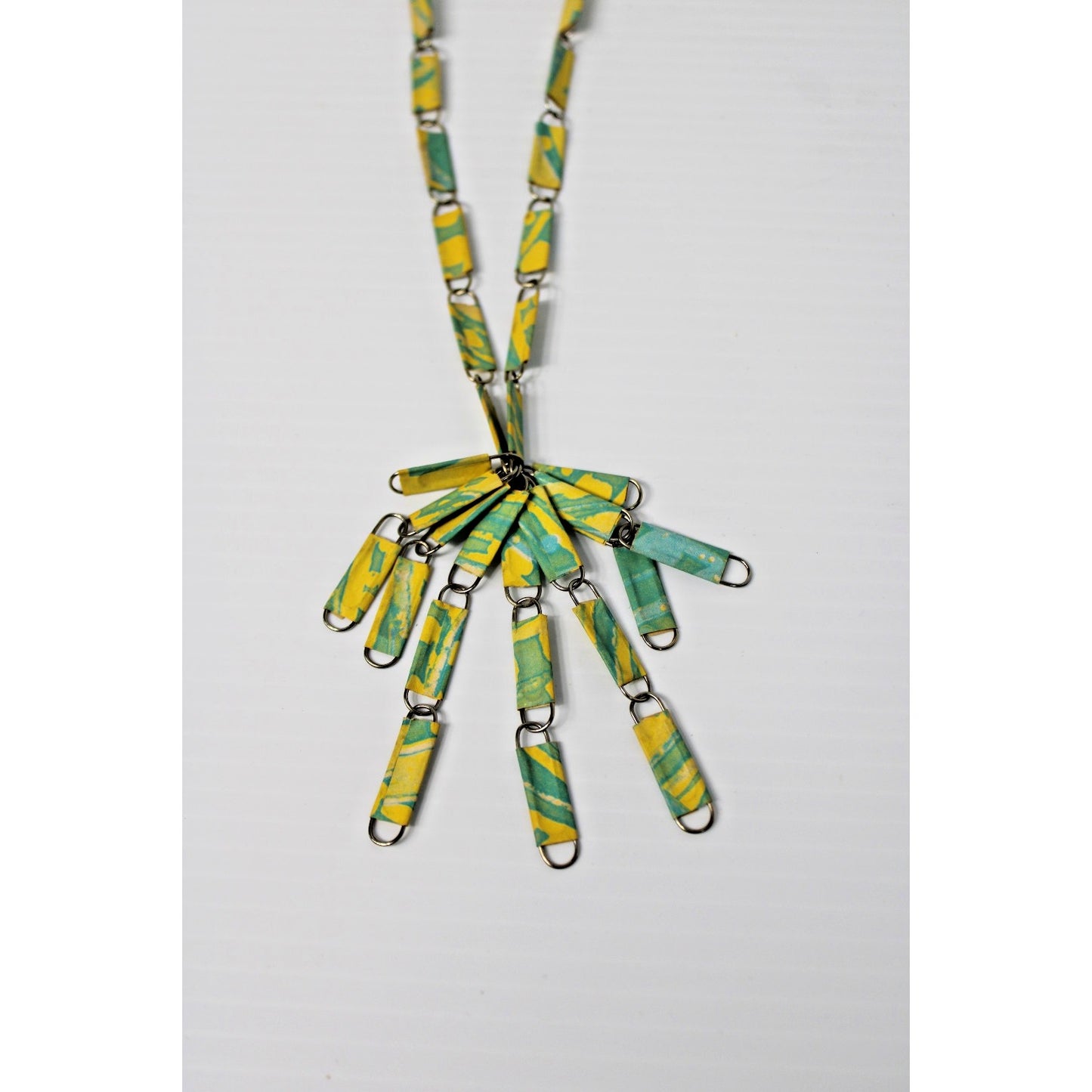 Vintage 1960s Paper Clip Necklace w/ Tassel Pendant 30" Long, Handmade Retro MCM