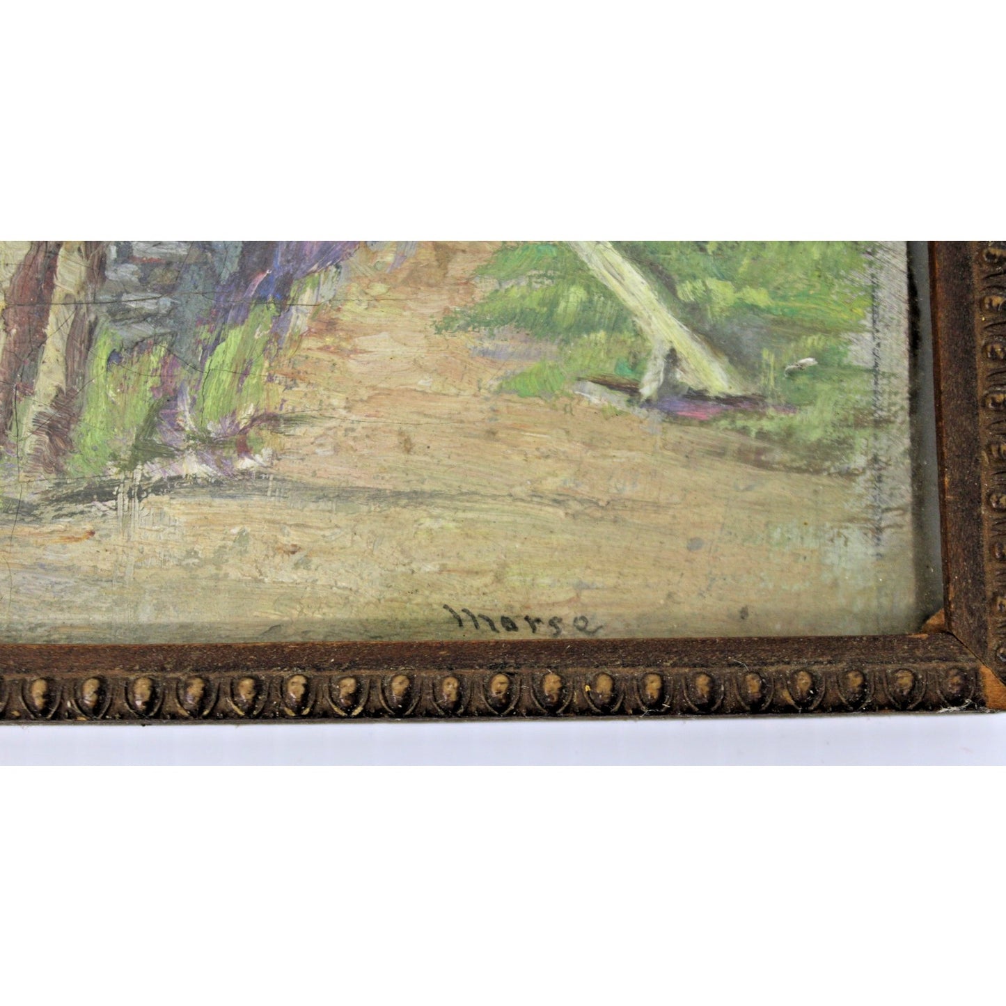 Antique Framed Coastal Scene Oil on Cardboard, Signed "Morse" -8.25" x 10.5"