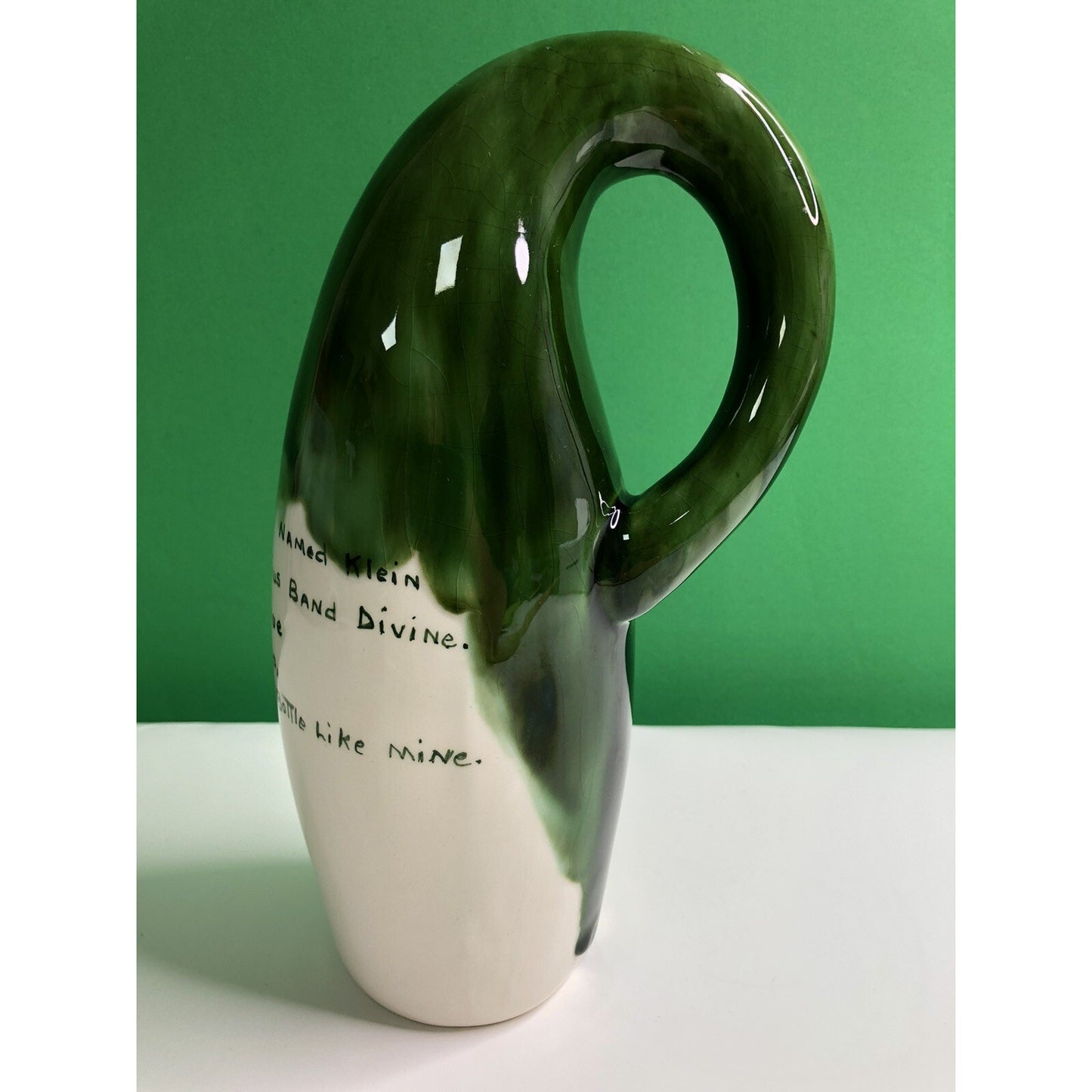 Vintage COACH AND FOUR Frederick Maryland OOAK BOTTLE W/ VERSE Green Drip Glaze