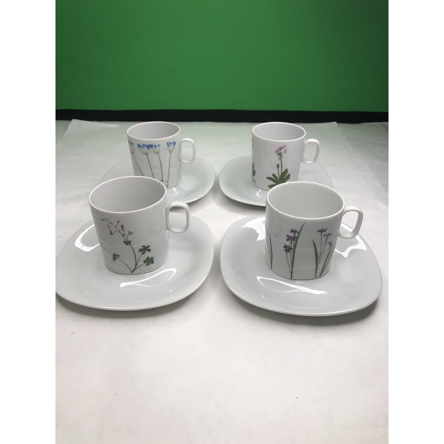 BLOCK Langenthal Switzerland TRANSITION Floral Portrait Set 4 Cups And Saucers