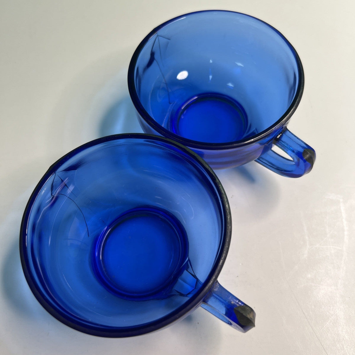 Two (2) L E Smith Mt Pleasant Cobalt Blue Cups & Saucers Vintage Pair