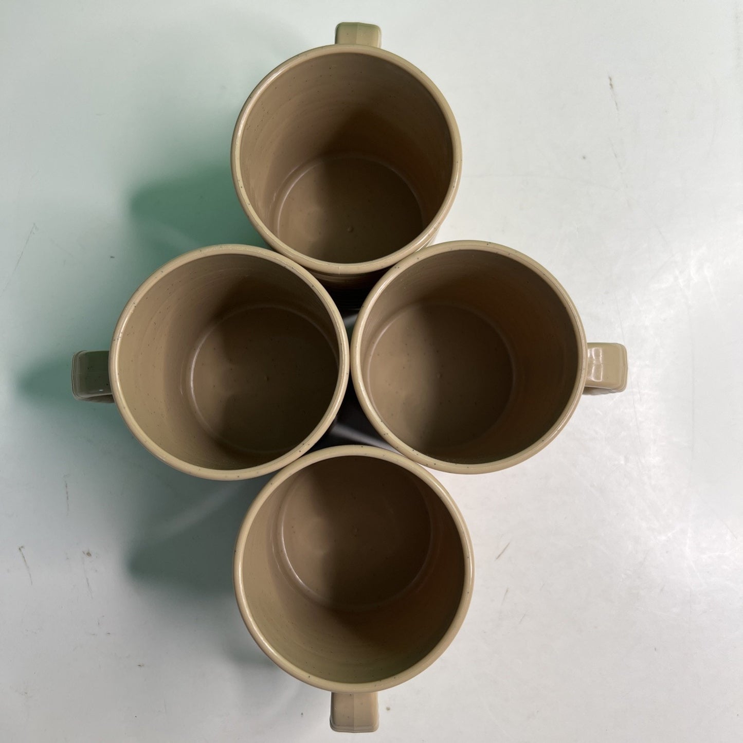 Set 4 MCM Earthentic-Ware Tan Speckled Ribbed Plastic Mugs Tumbler USA #3600