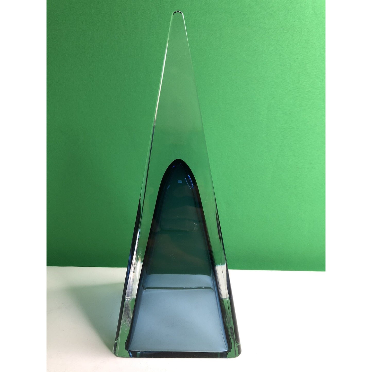 Vintage Cobalt Blue & Clear Crystal Pyramid Glass Triangle 12” High