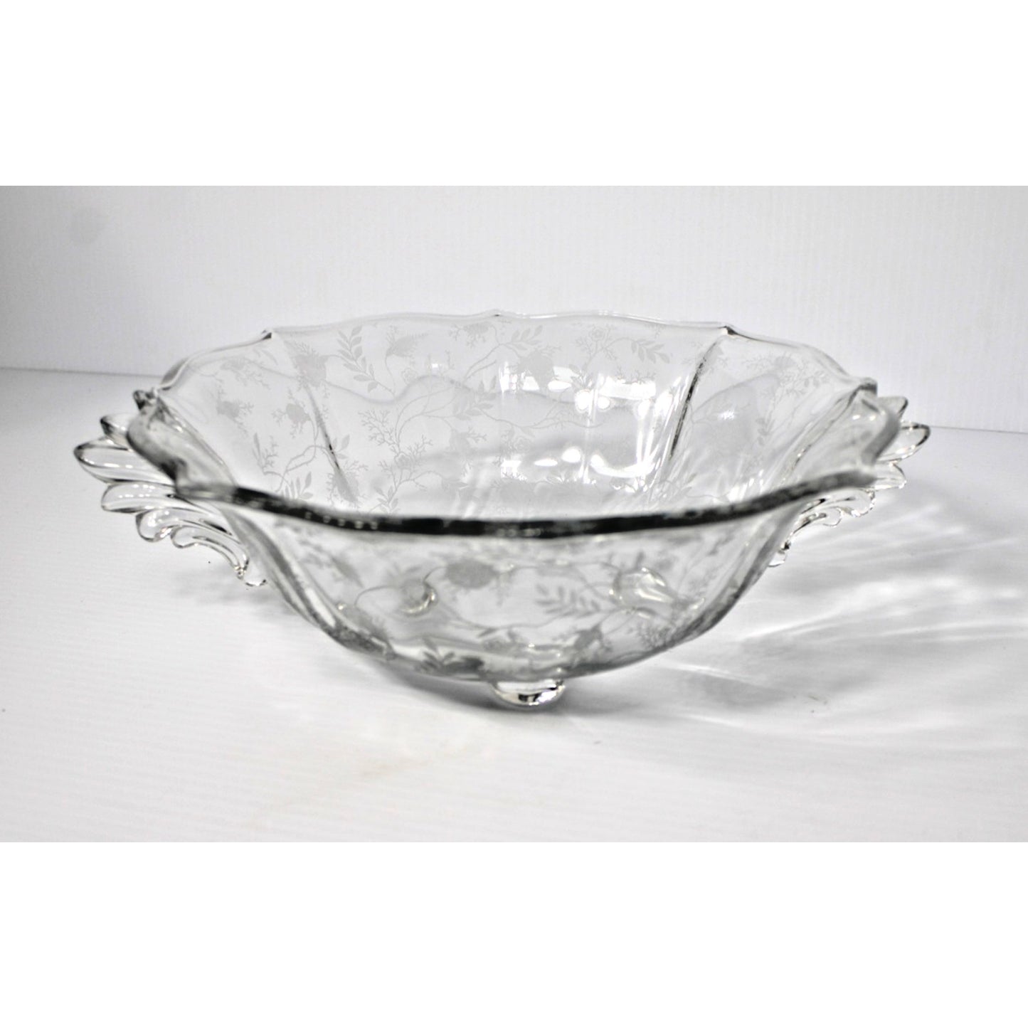 Vintage Fostoria Baroque CHINTZ Elegant Etched Glass 4-Footed Compote Fruit Bowl