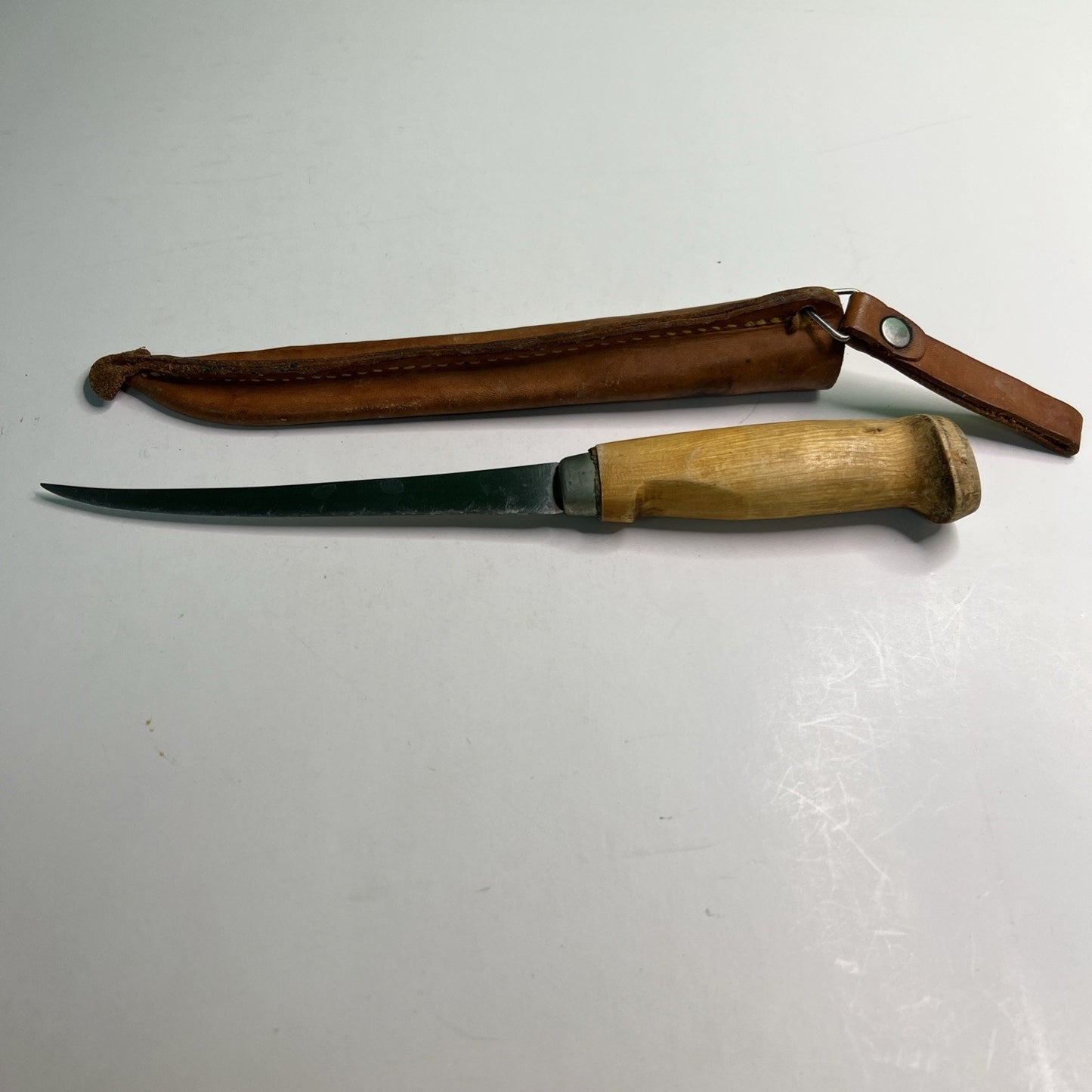 Vintage J Marttiini Rapala Finland Fillet Knife Hand Ground Stainless + Sheath