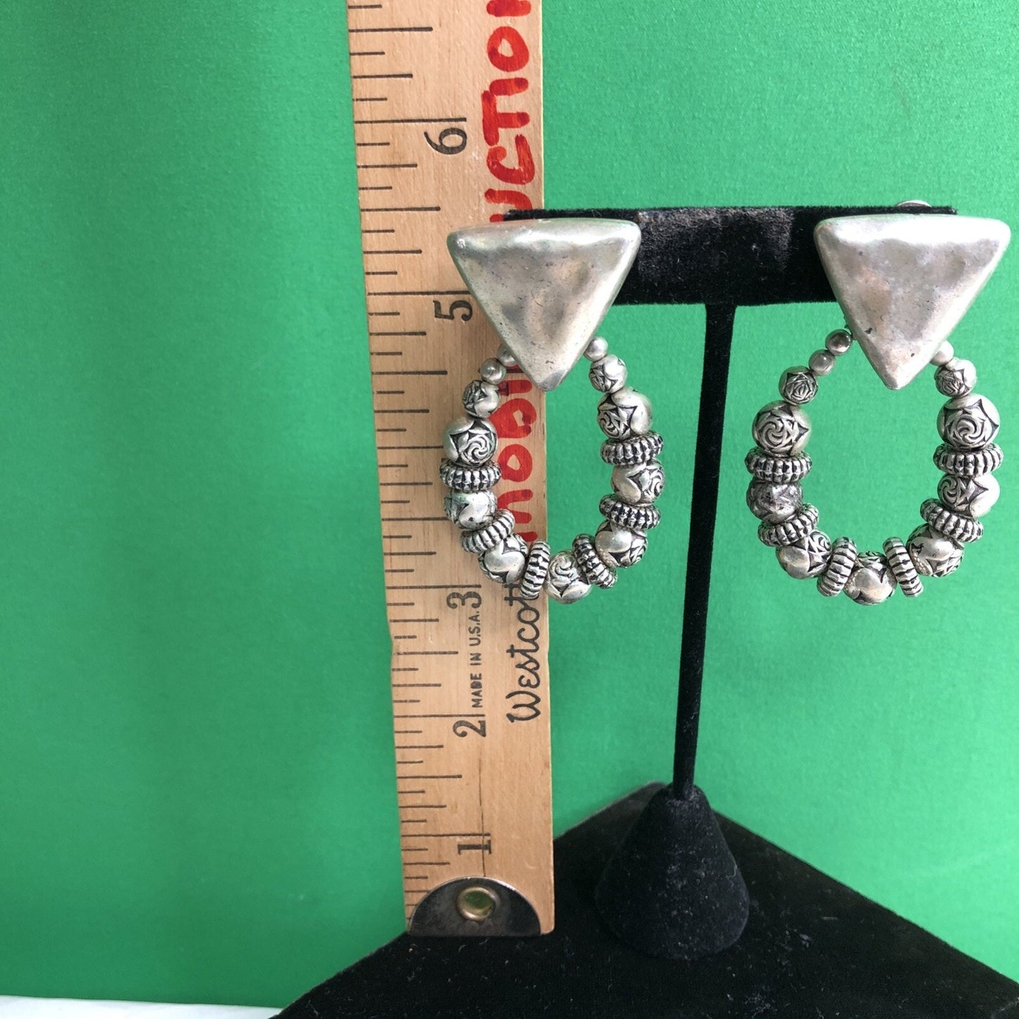 Vintage Mexican Silver Style Pierced EARRINGS w/ Interchangeable Beaded Dangles