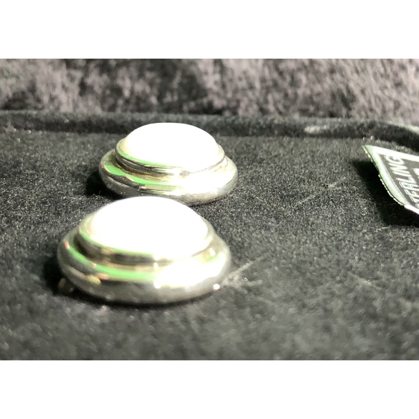 Vintage Sterling Silver Oval White Cabochon Stone Post Earrings Gift Box