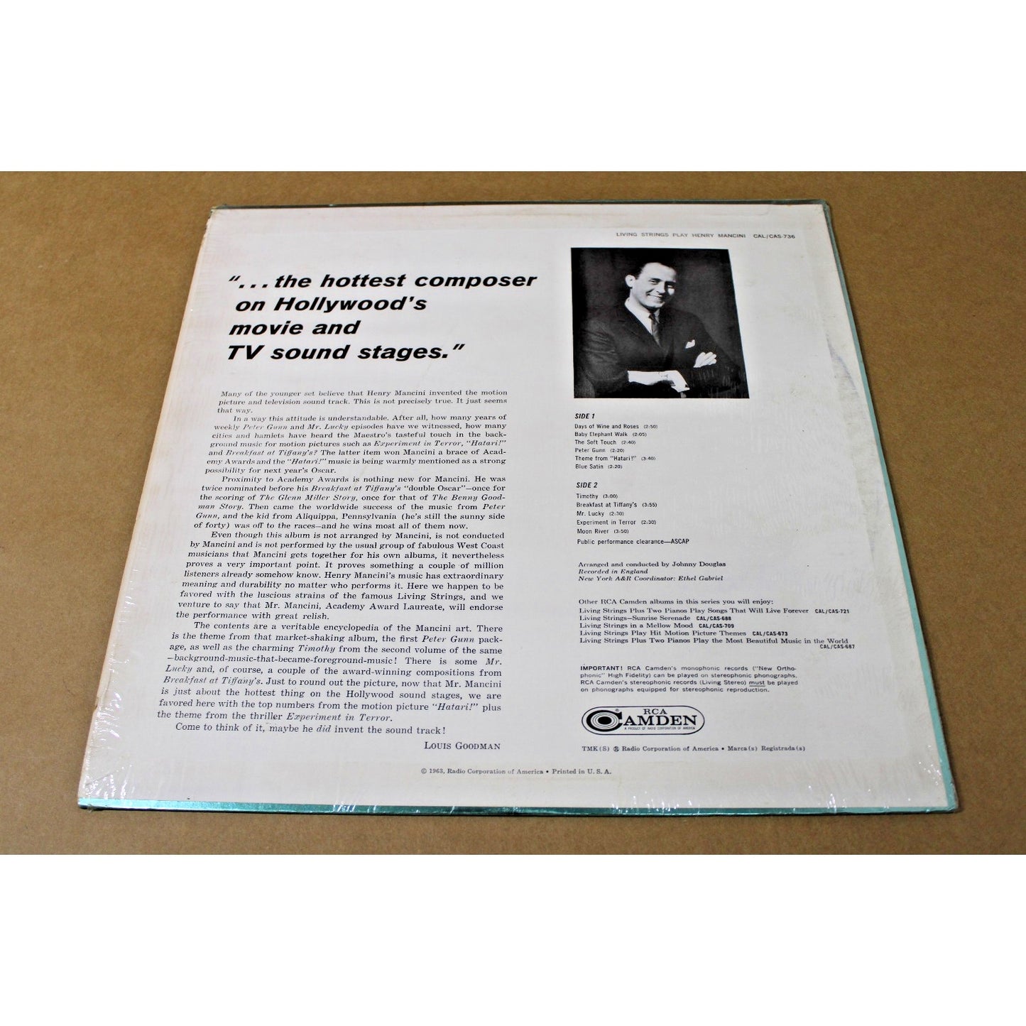 1963 Album: Living Strings Play Henry Mancini, Moon River, Mr. Lucky