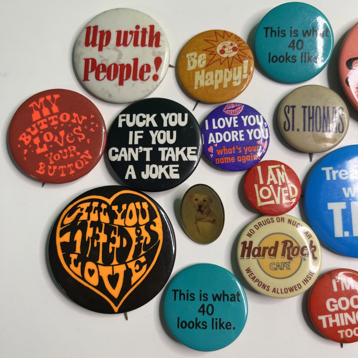 Lot of 16 Vintage Buttons Sexy Sassy Funny Flirty Pinback Various Sizes