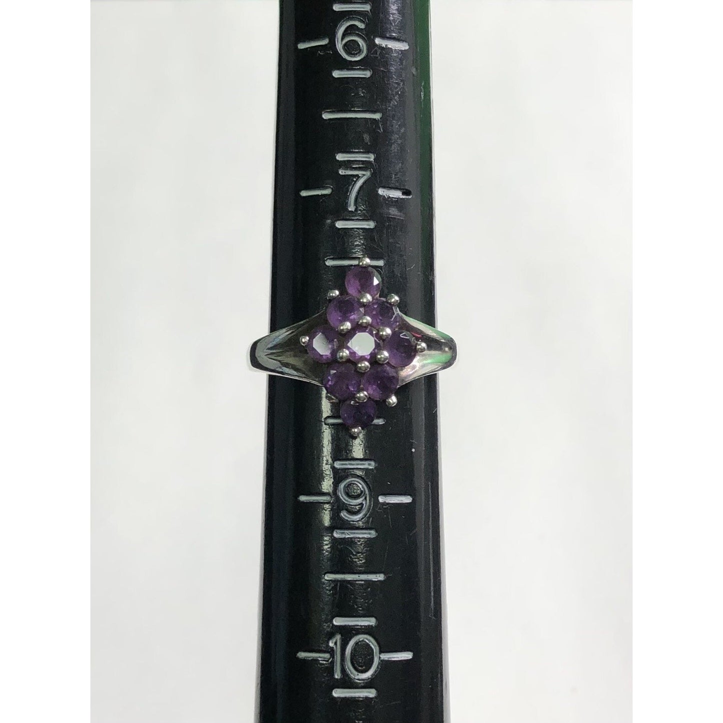 Vintage Amethyst Sterling Silver Ring Marquise Setting Round Stones