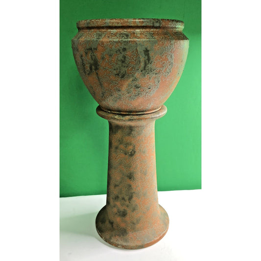 Vintage Burley Winter Large Jardiniere With Pedestal Mottled Orange & Green