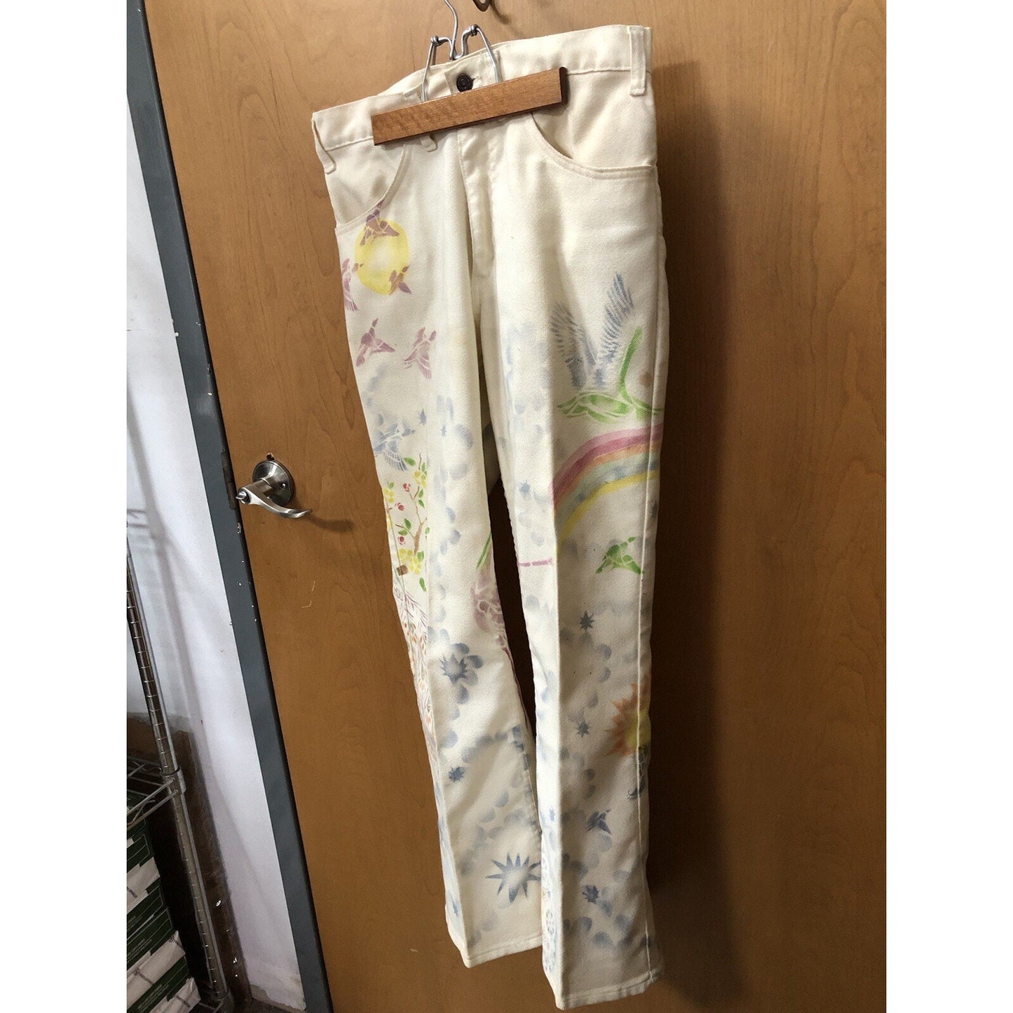 Vintage LEVIS Sta-Prest Custom Painted Retro Hippie Pants 30 Waist 29 Inseam
