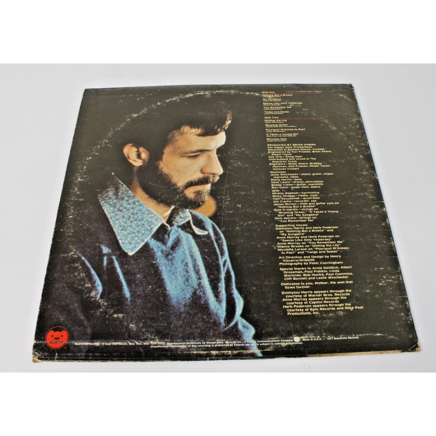 Jesse Winchester- Nothing But A Breeze, 1977 Vintage 12" LP BR 6968 Lyric Sleeve