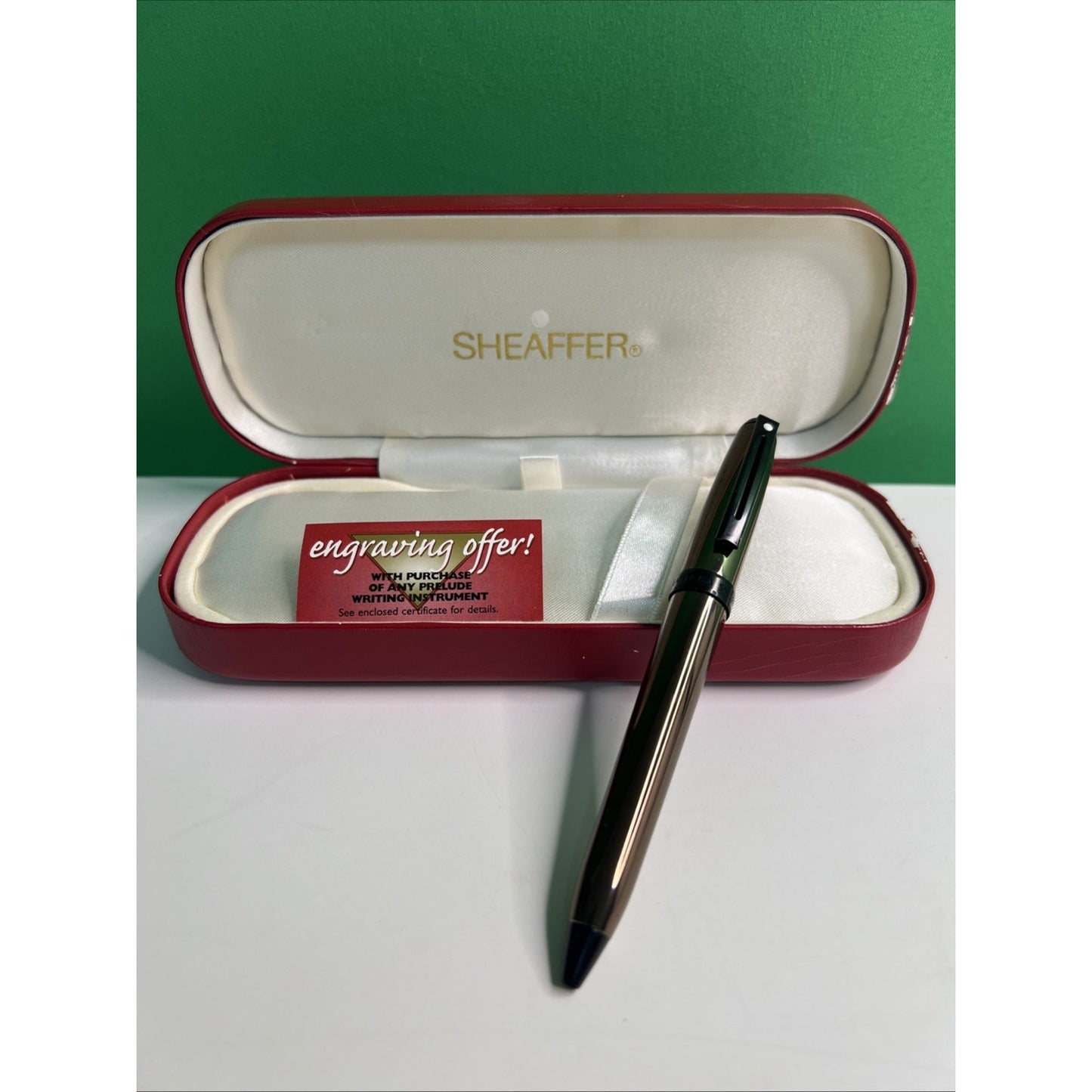 Vintage 1996 Sheaffer Prelude Ballpoint Pen Red Case White Dot w/ Manual Brown