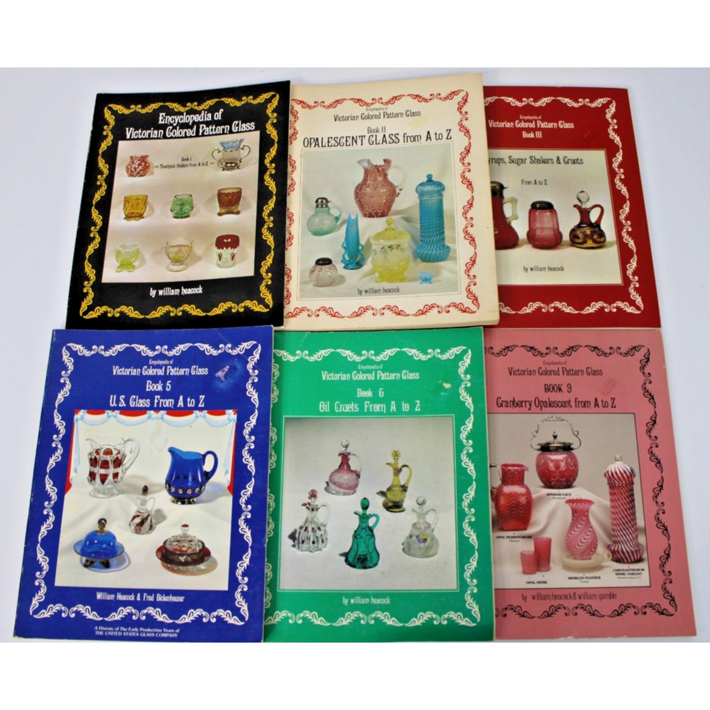 Lot Of 6 Encyclopedia of Victorian Colored Pattern Glass, William Heacock SIGNED