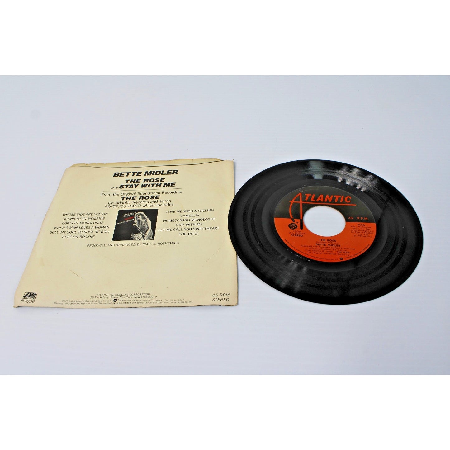 Bette Midler- 7" 45 RPM Single w/ Sleeve- The Rose, Stay With Me- NM/ VG+