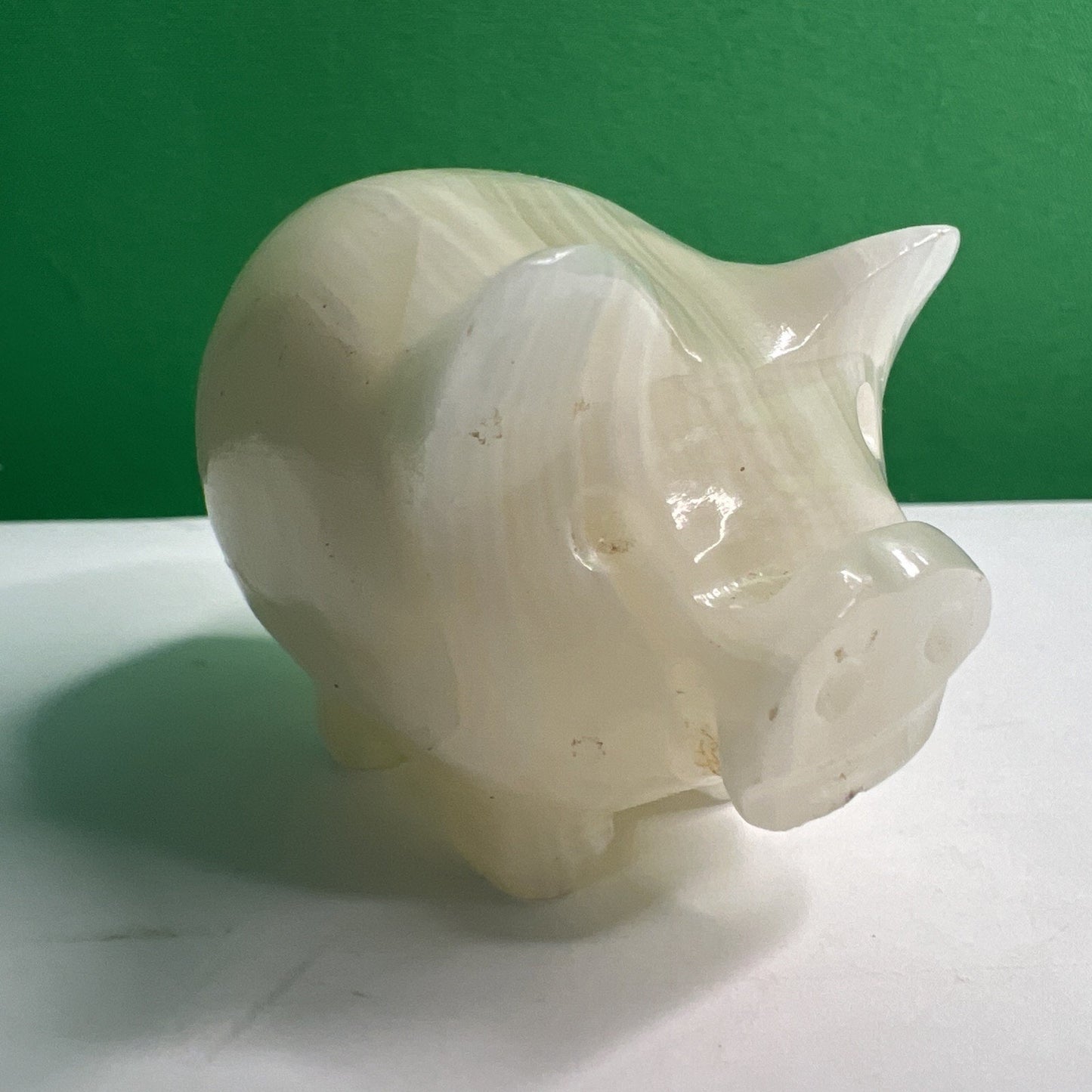 Carved White Opaque Quartz Stone Pig Figurine Healing Stone Free Shipping!