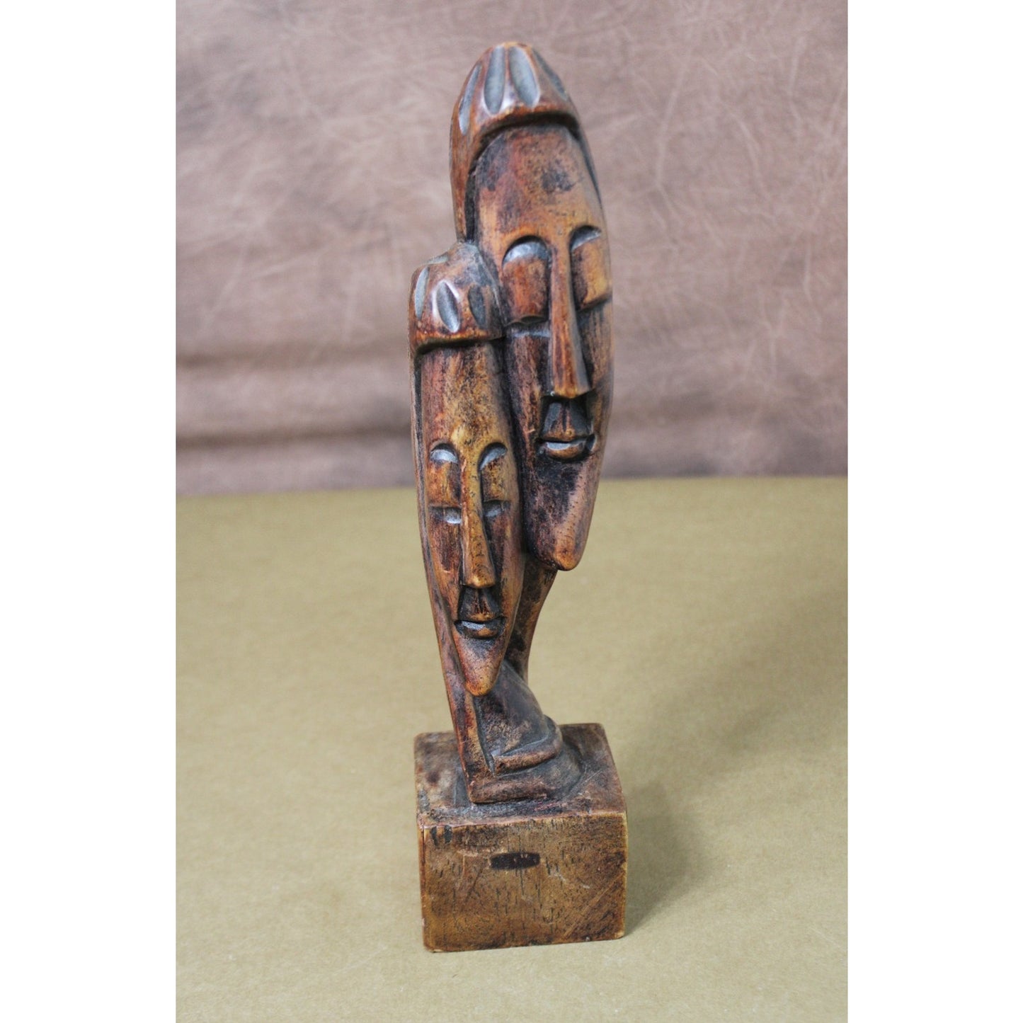 13" African Carved Wood Double Face Sculpture Bust Statue Figurine Art Decor