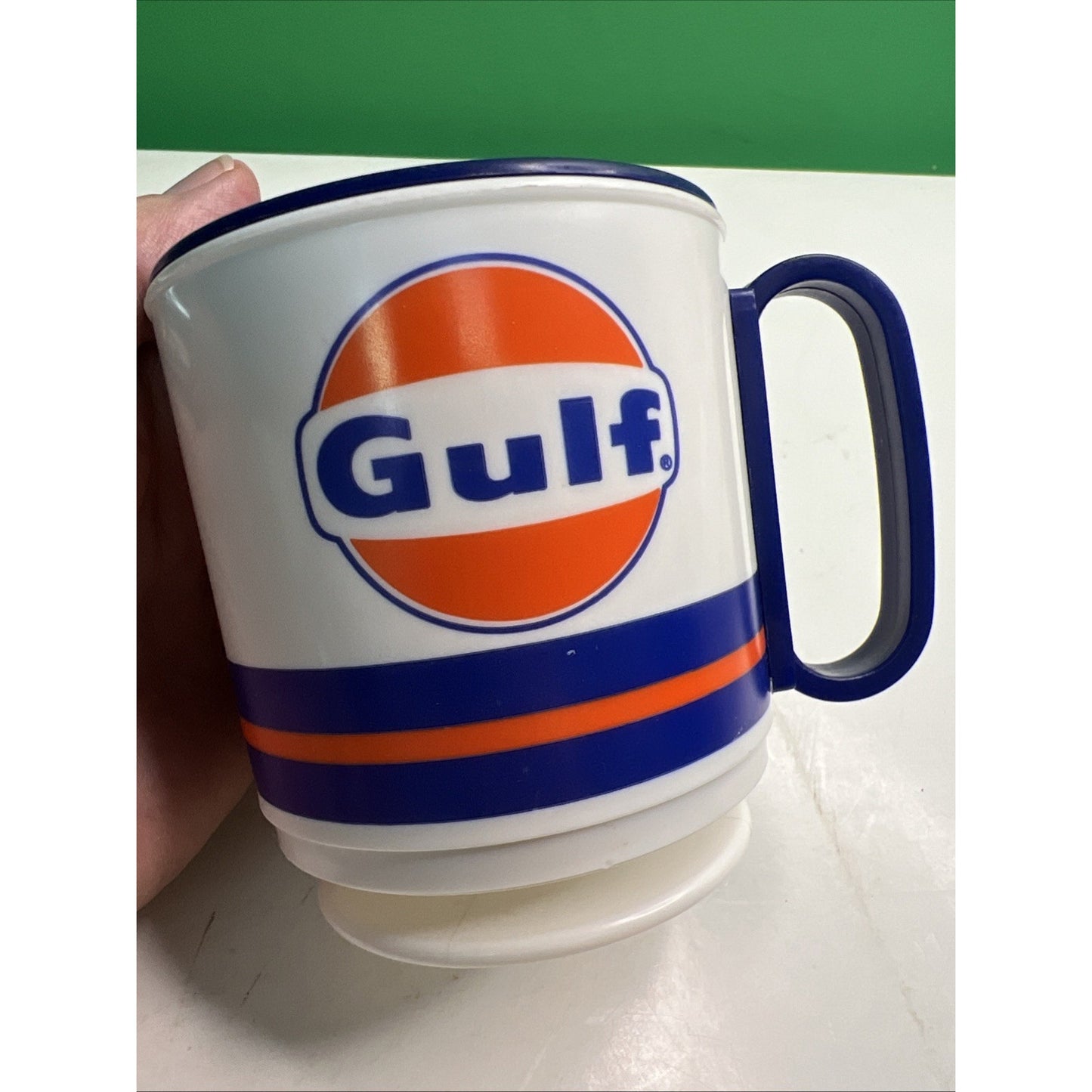 Vintage 1980s Gulf Oil Advertising Travel Mug Small Plastic Cup With Lid