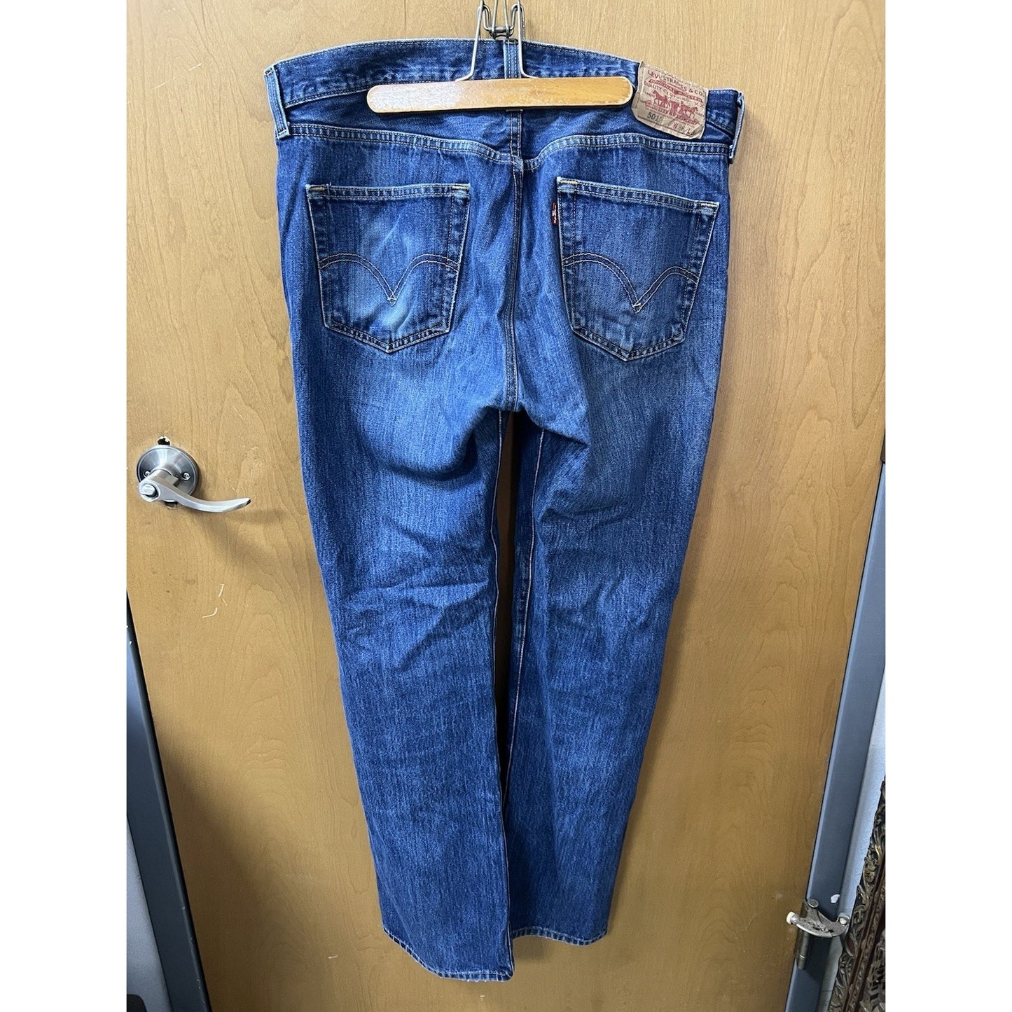 Levis Original 501 Button Fly Straight Leg Blue Denim Jeans Mens 36x34
