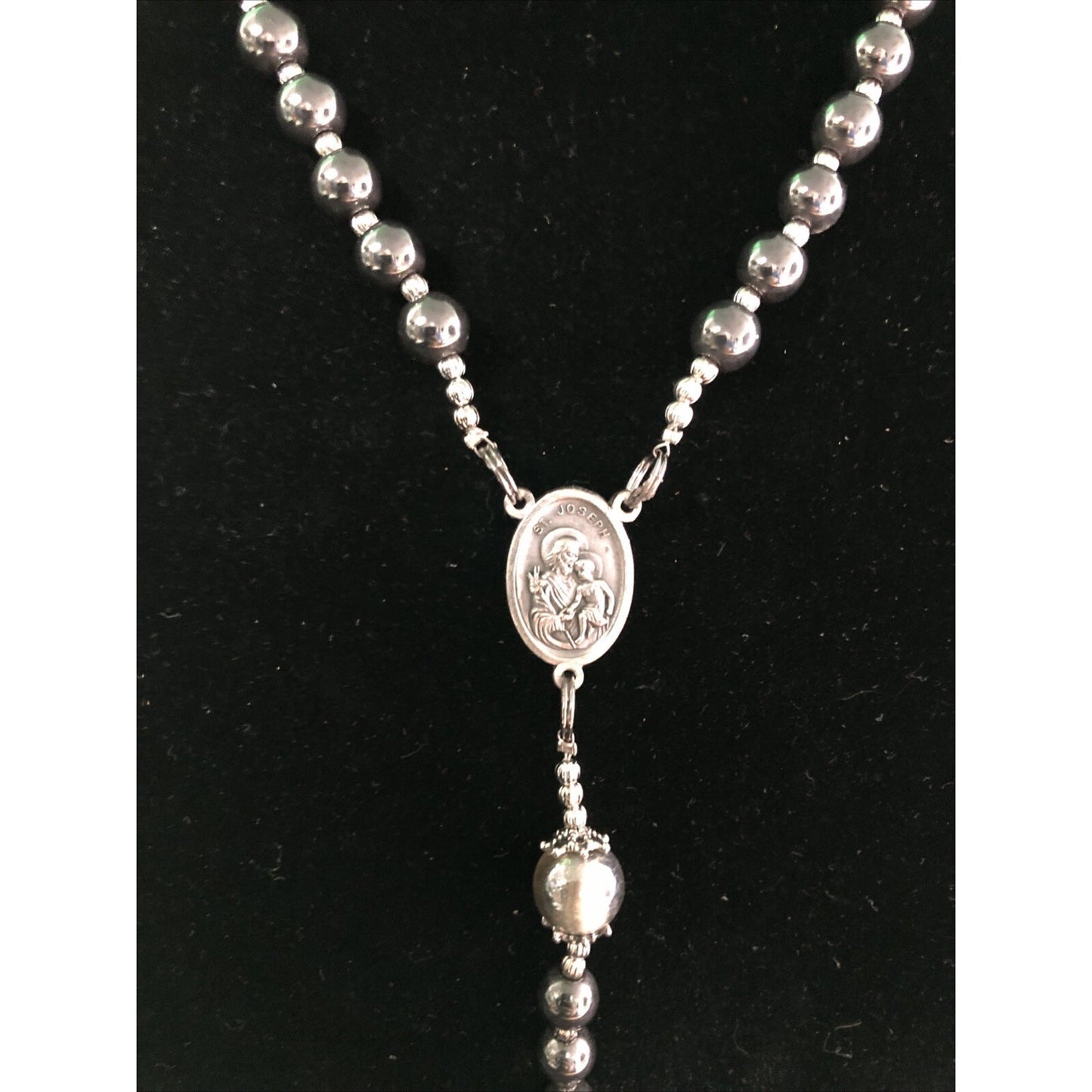 Italian Hematite Beads St. Joseph Rosary Cross