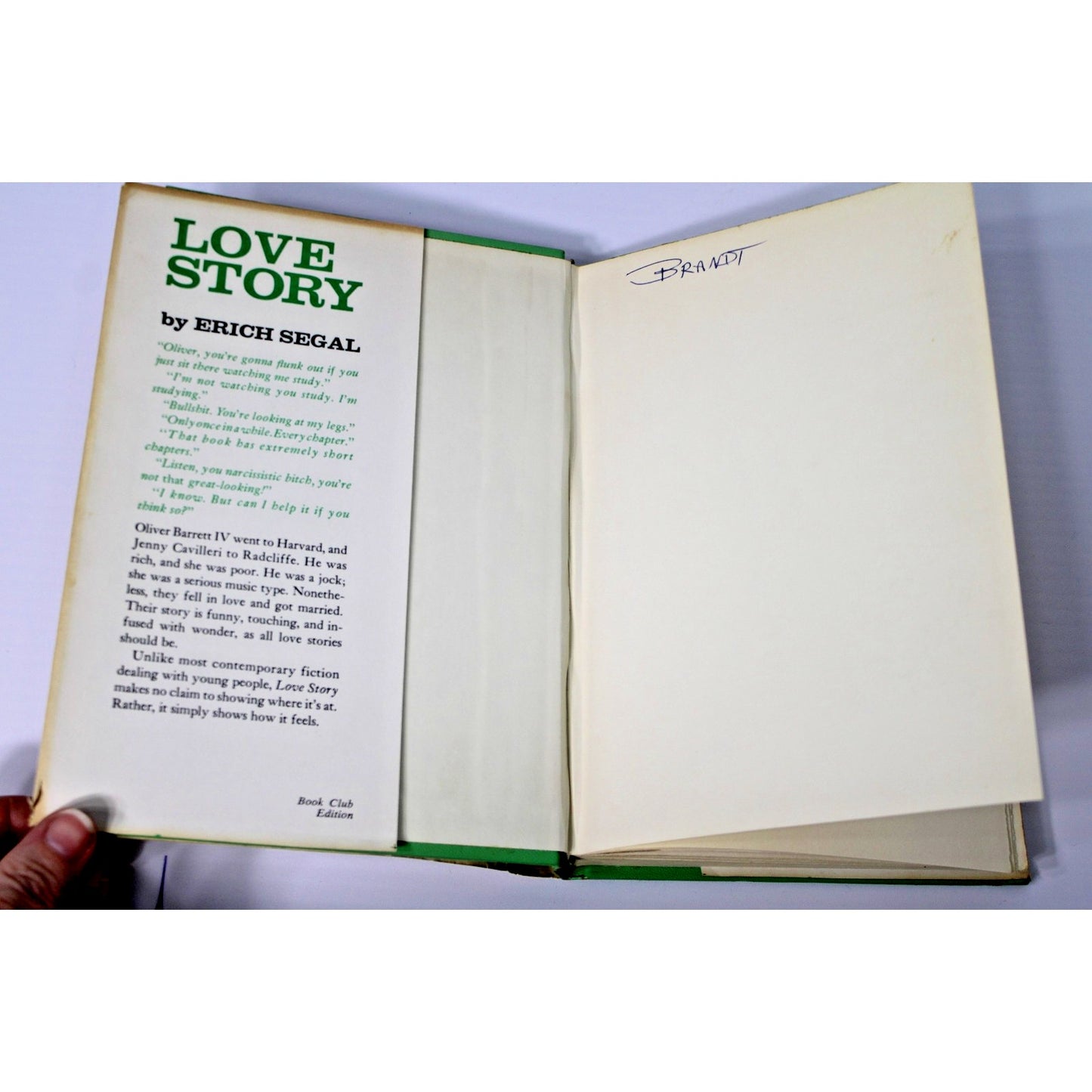 Love Story By Erich Segal First Book Club Edition 1970 Hardcover with DJ