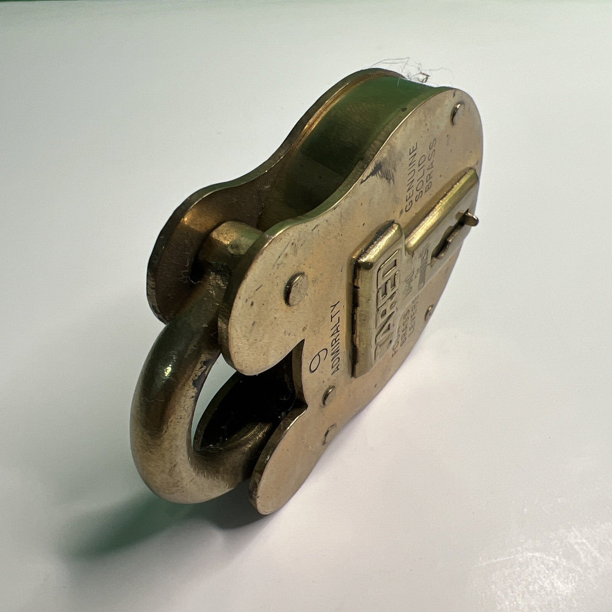 Vintage Jared #9 Admiralty Old English Solid Brass Padlock Levers Lock No Key