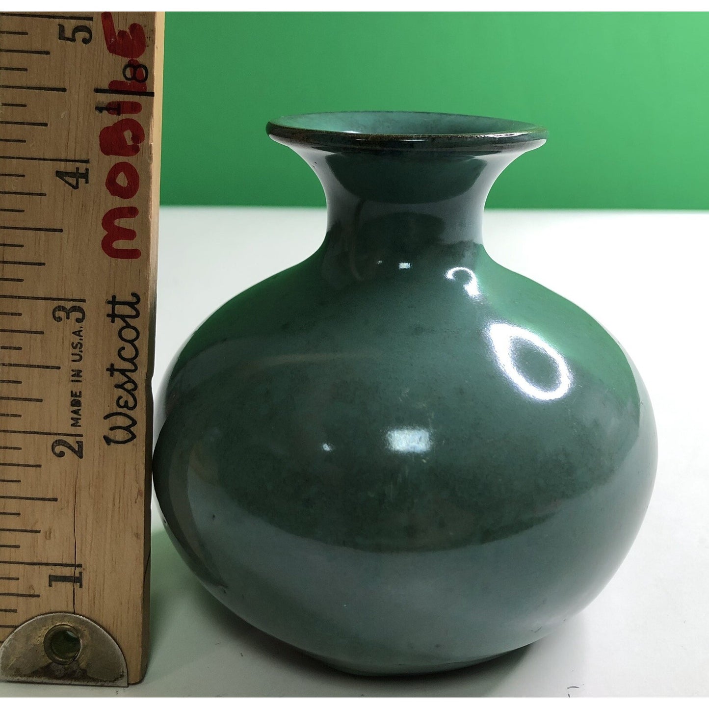Vintage W. J. GORDY Pottery VASE Hand Made Thrown Green Glaze Verdi Gris Clay