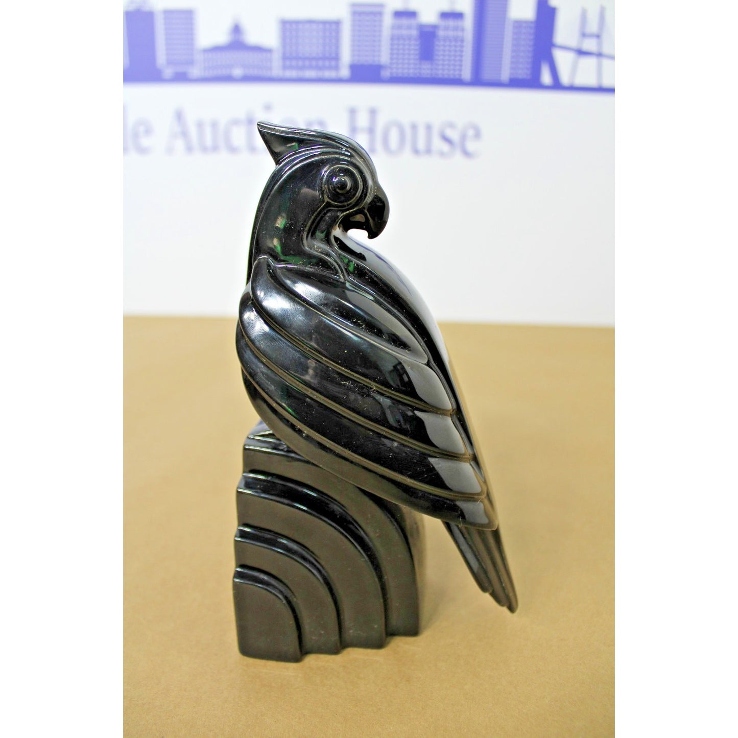 Vintage Fitz & Floyd Art Deco Jet Black Parrot Single Bookend, Weighted Figure