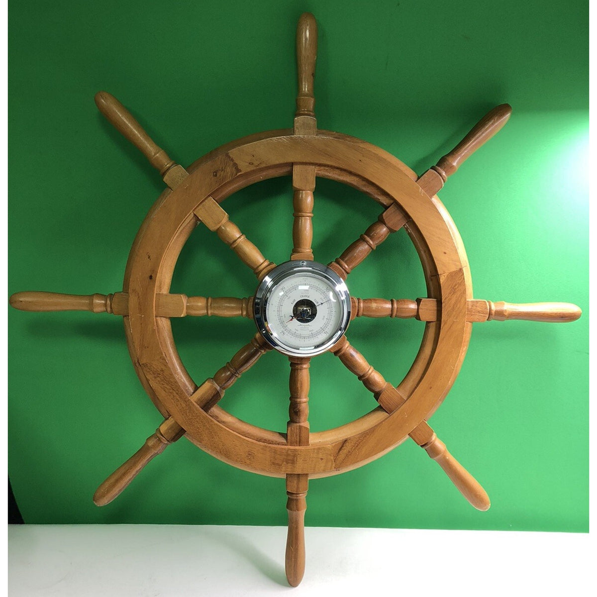 Airguide Deluxe 30” Wood Ship Wheel With Compensated Barometer Made In USA