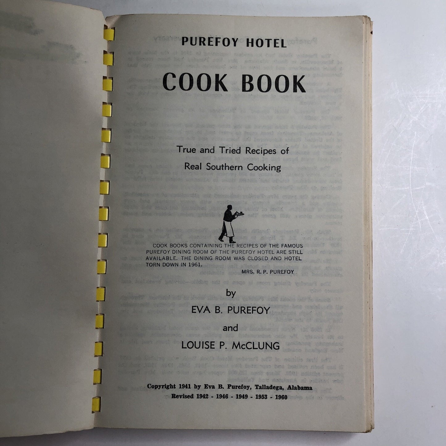 Purefoy Hotel Cook Book 1960 Talladega Alabama Southern Cooking Vintage AL