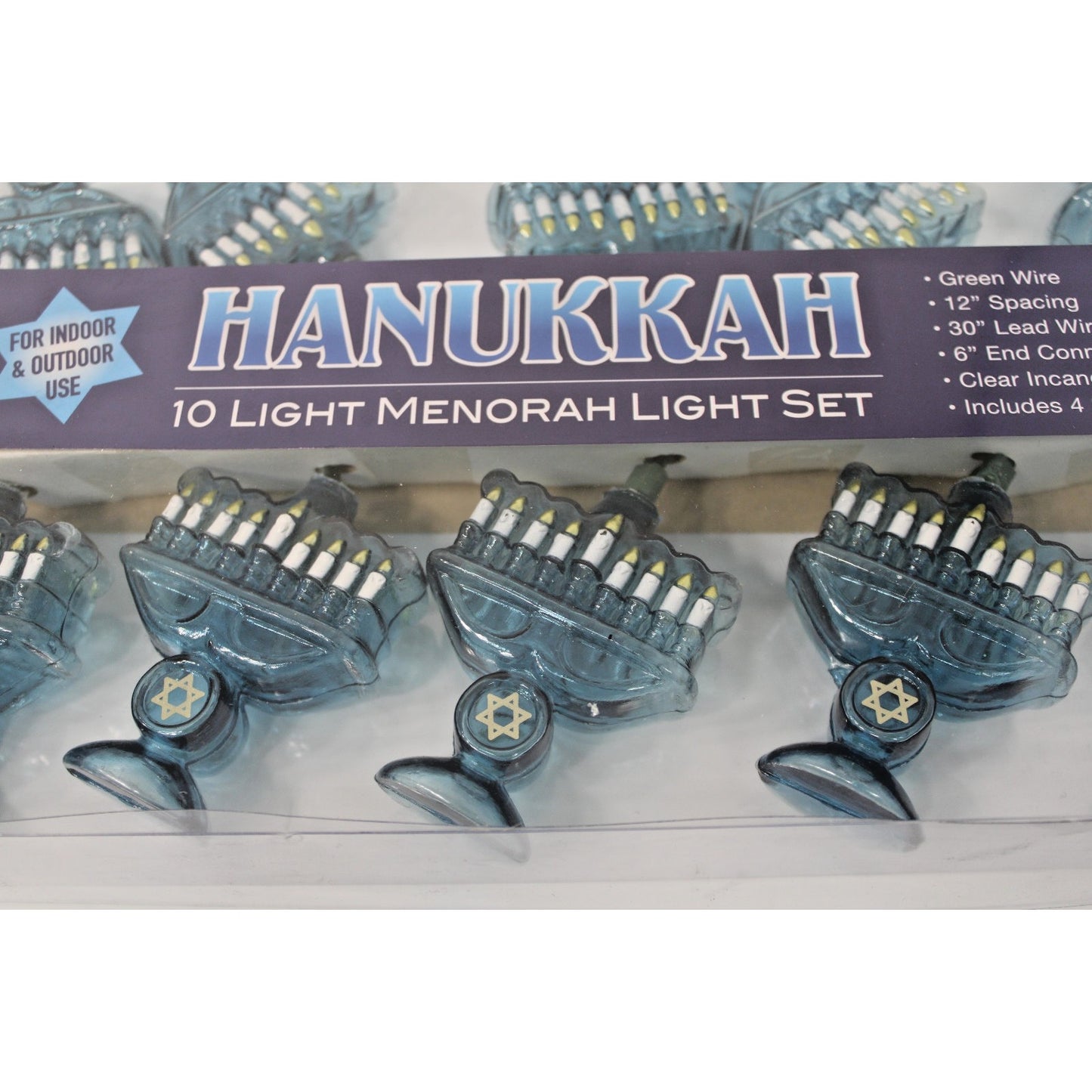 Kurt Adler Hanukkah Menorah Light Set, Indoor/Outdoor 30" 10 Light Blue Glow
