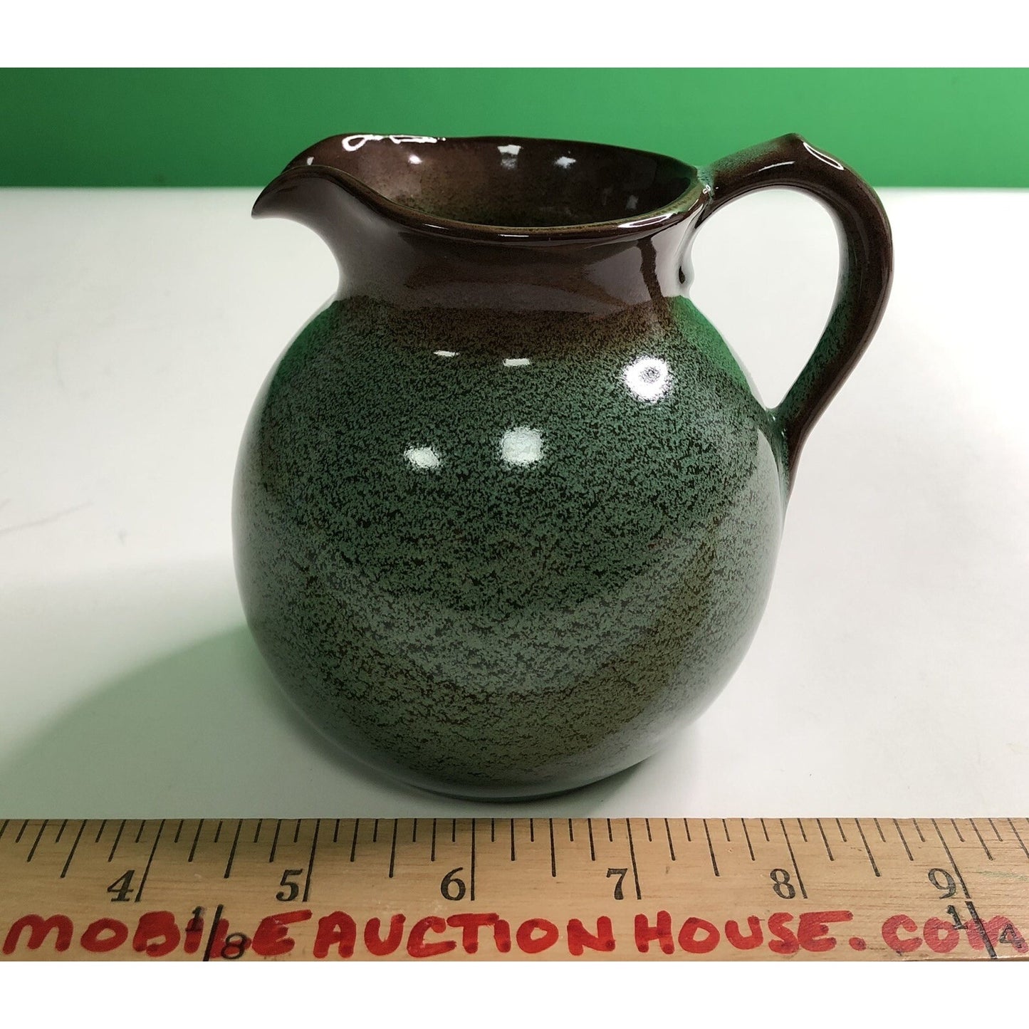 MCM Chester NICODEMUS Ohio Art Pottery PITCHER Ferro Stone Green Brown Speckled